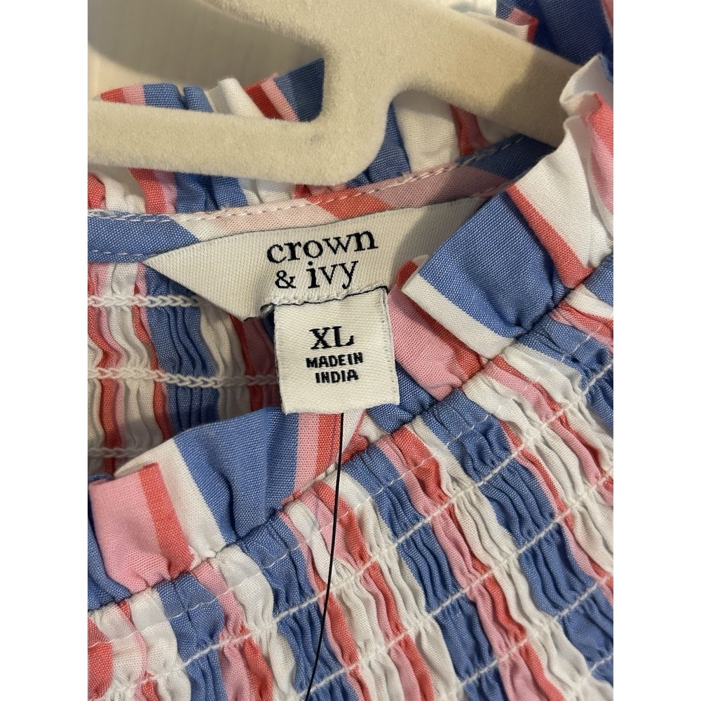 Crown & Ivy Dress Women's Size XL Flutter Sleeve Smocked Stripe Patriotic NWT - Picture 3 of 8